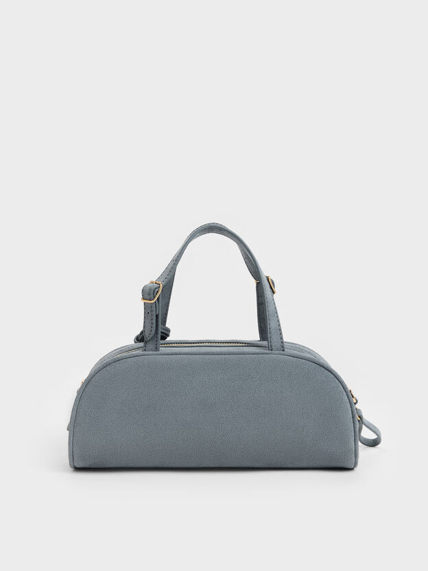 Vega Faux Suede Elongated Bowling Bag, Smoky Blue, hi-res