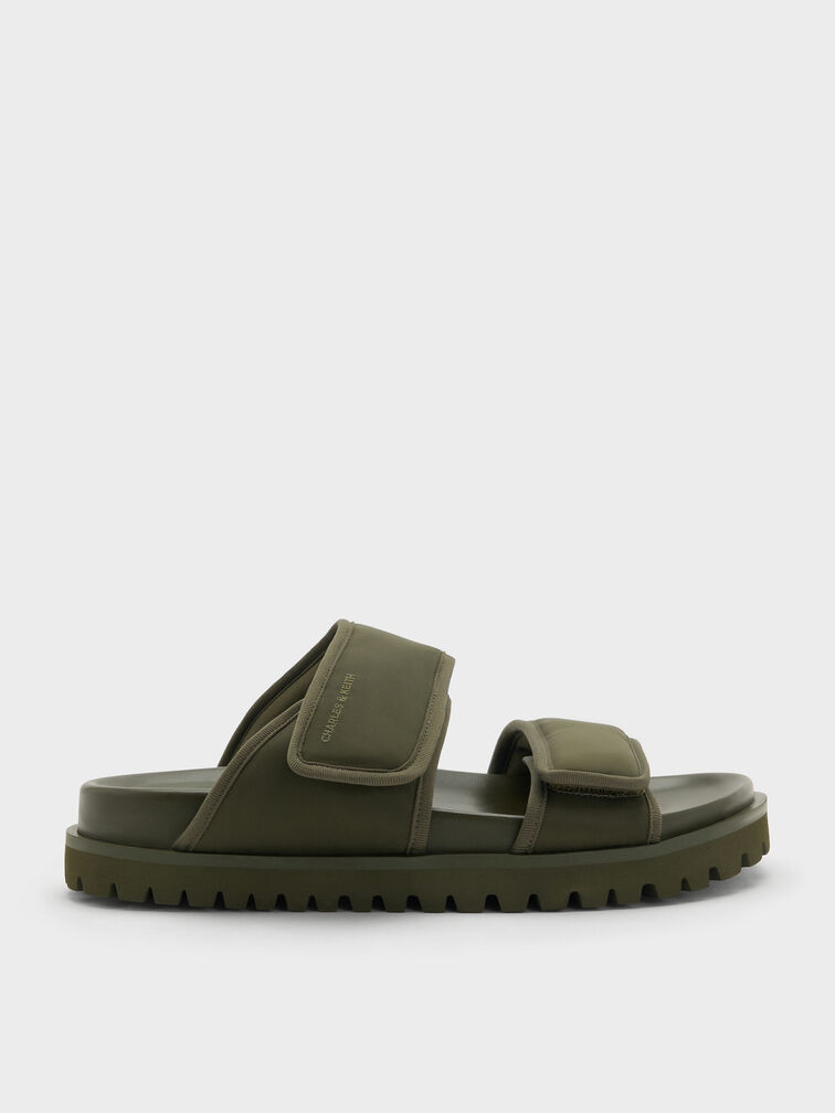 Nylon Double-Strap Flatform Sandals, Olive, hi-res
