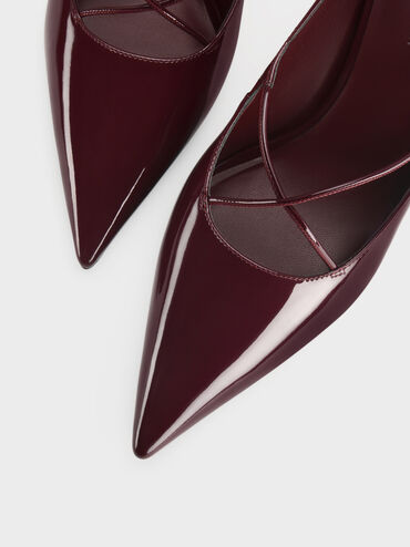 Patent Crossover Pointed Pumps, Burgundy, hi-res