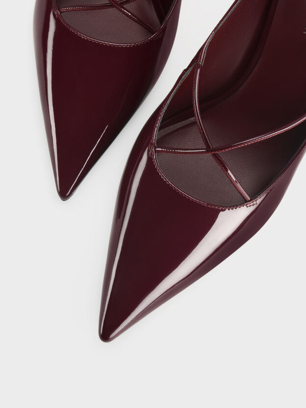 Patent Crossover Pointed Pumps, Burgundy, hi-res
