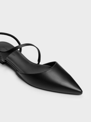 Cordelia Pointed Slingback Flats, Black, hi-res