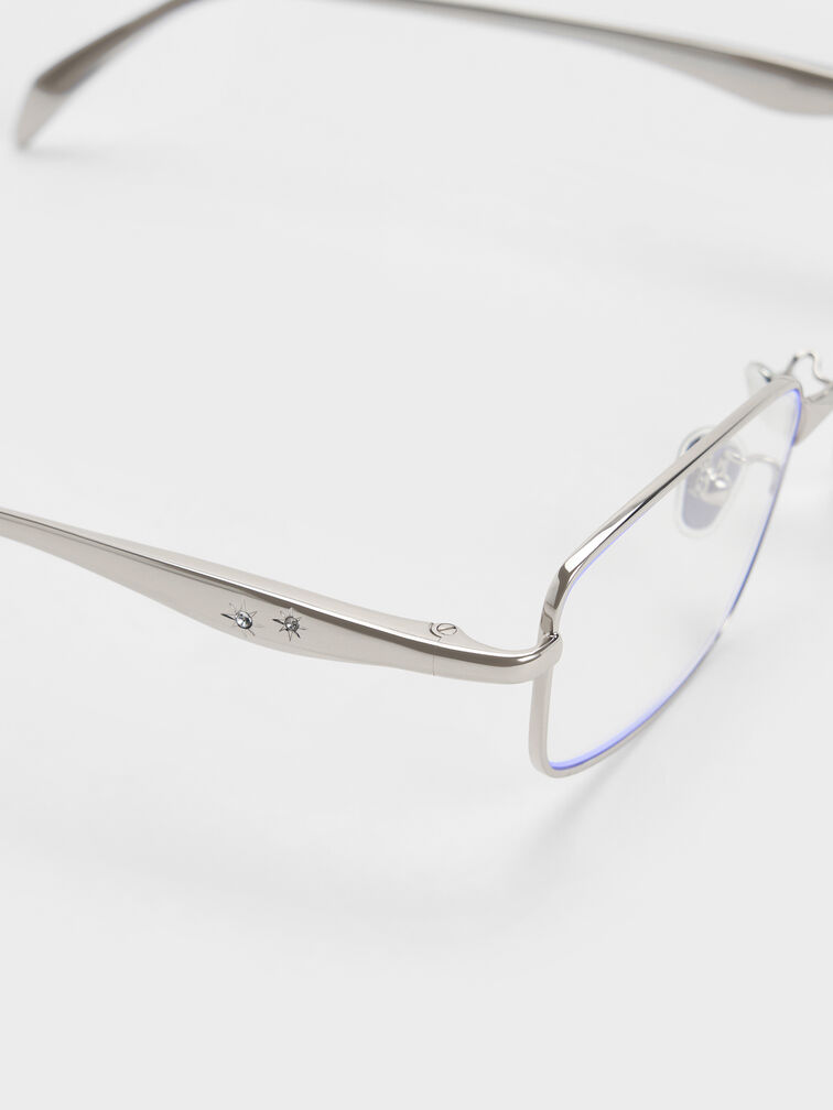 Celestia Metal-Rim Rectangular Clear Sunglasses, Silver, hi-res
