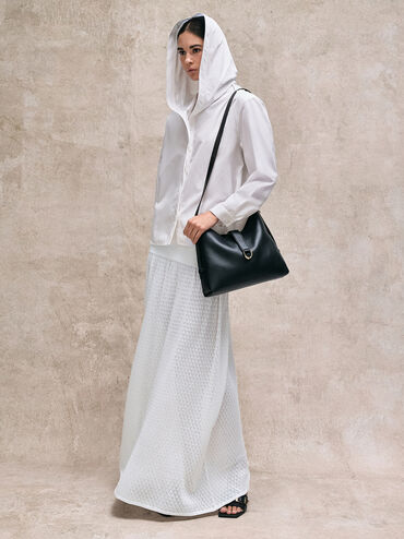 Gabine Leather Belted Hobo Bag, Black, hi-res