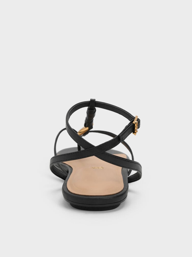 Adema Leather Strappy Thong Sandals, Black, hi-res