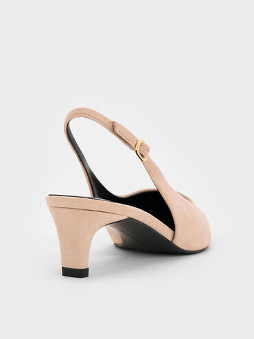 Faux Suede Pointed-Toe Kitten-Heel Slingback Pumps, Nude, hi-res