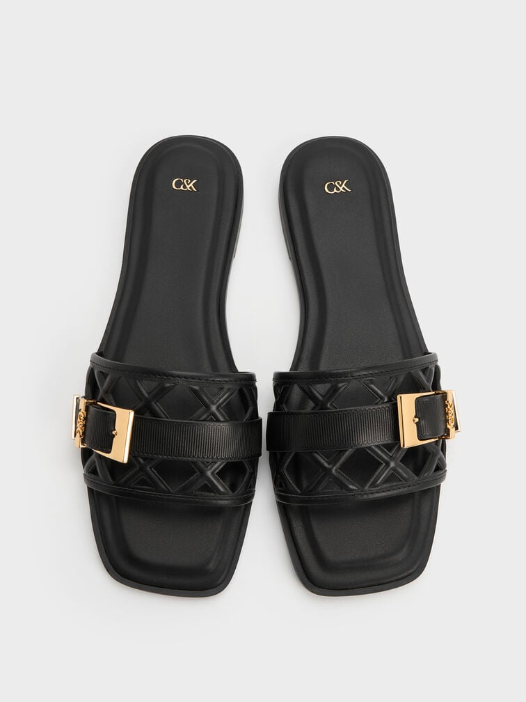 Whitney Leather Cut-Out Slide Sandals, Black, hi-res