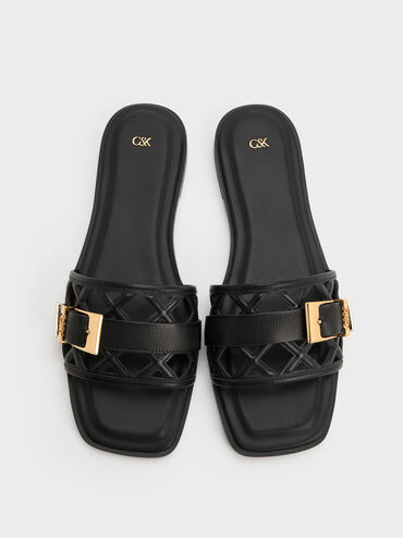 Whitney Leather Cut-Out Slide Sandals, Black, hi-res