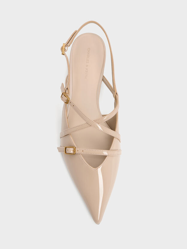 Maybelle Patent Strappy Slingback Flats, Nude, hi-res