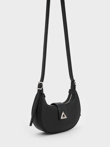 Trice Metallic-Accent Belted Shoulder Bag, Noir, hi-res