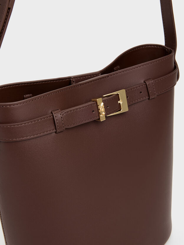 Jody Leather Belted Bucket Bag, Brown, hi-res