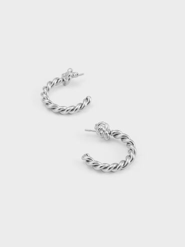 Sable Rope-Knot Hoop Earrings, Silver, hi-res