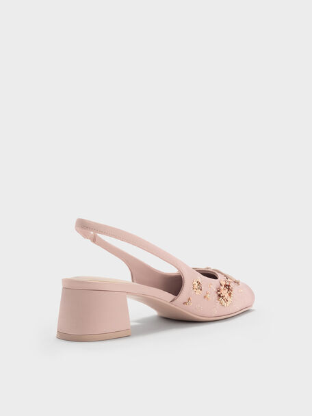 Sadira Satin Embroidered Sequinned Slingback Pumps, Light Pink, hi-res
