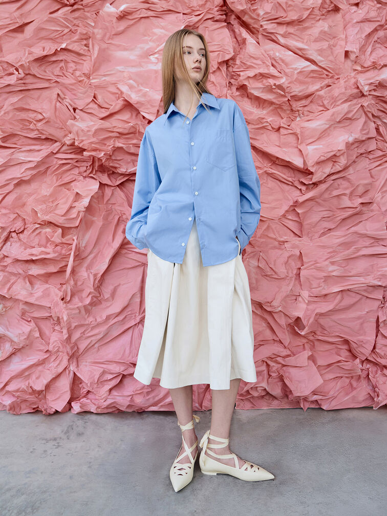 Pointed-Toe Tie-Around Ballet Flats, Chalk, hi-res