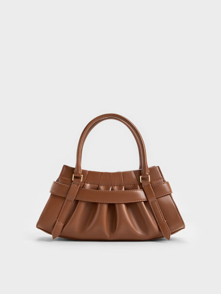 Isolde Belted Ruched Crossbody Bag, Chocolate, hi-res