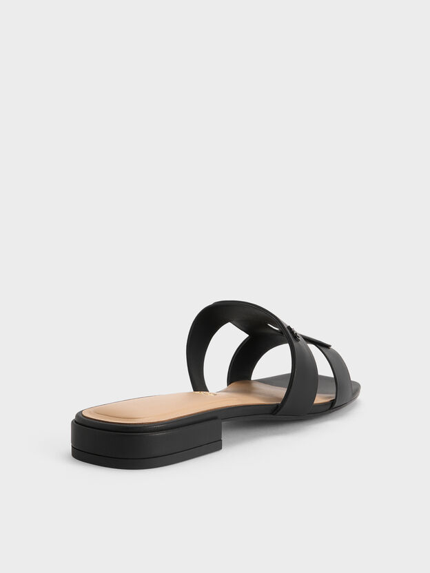 Petina Leather Slide Sandals, Black, hi-res