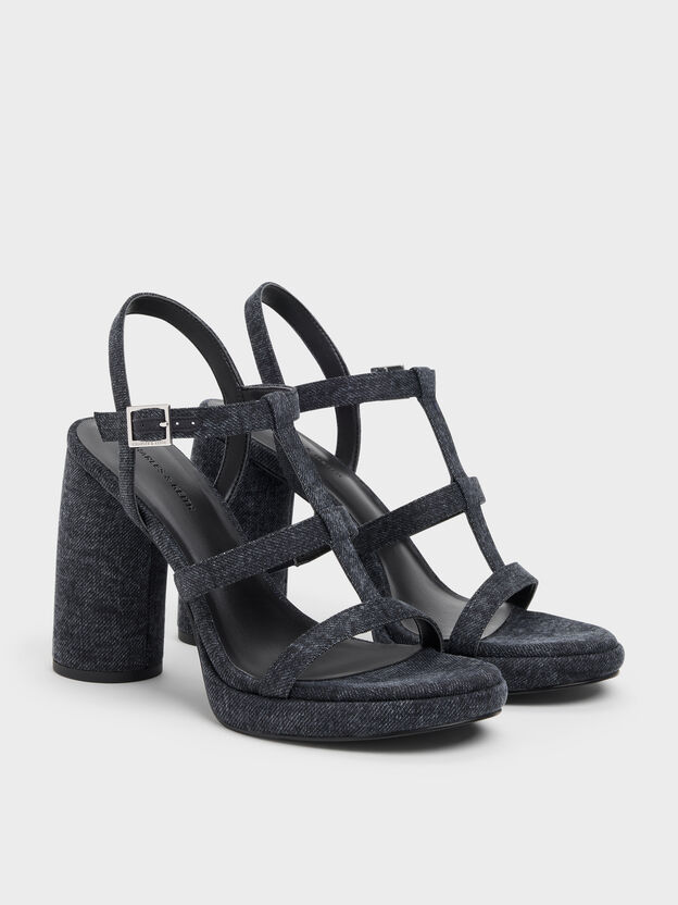Aether Denim Platform Sandals, Dark Blue, hi-res