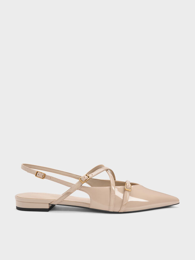 Maybelle Patent Strappy Slingback Flats, Nude, hi-res