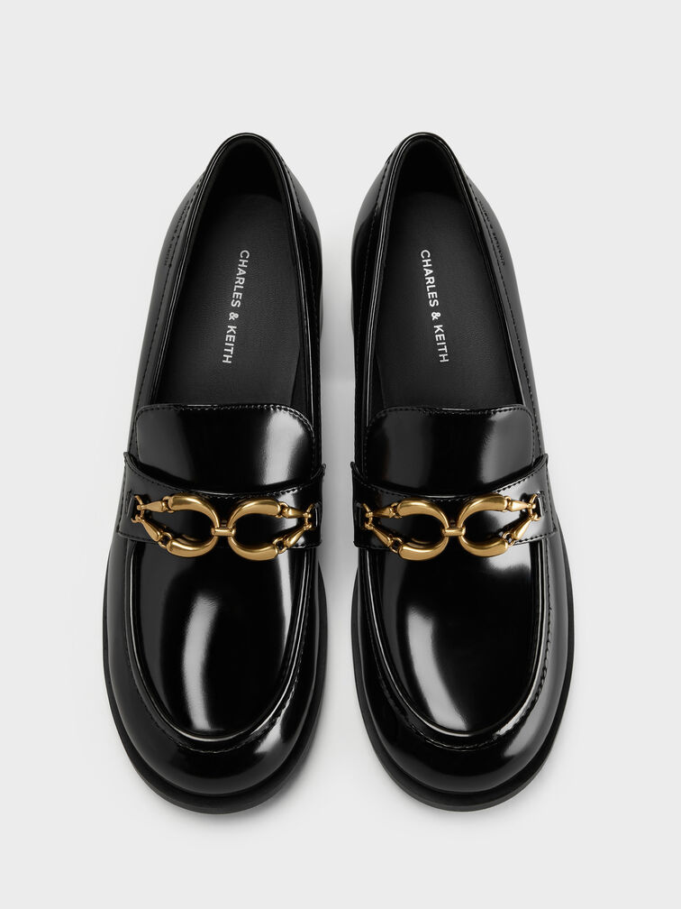 Metallic-Buckle Loafer Pumps, Black Box, hi-res
