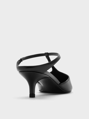 T-Bar Pointed-Toe Kitten-Heel Mules, Black Box, hi-res