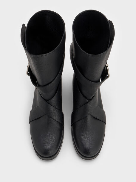 Brett Buckle-Strap Calf Boots, Black, hi-res