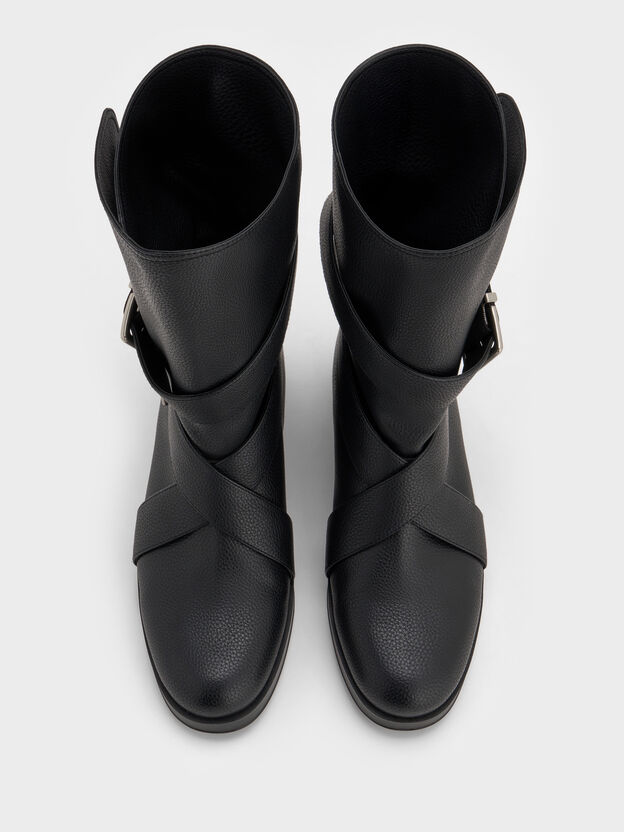 Brett Buckle-Strap Calf Boots, Black, hi-res