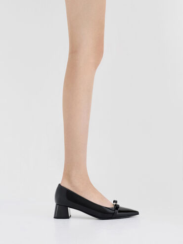 Dorian Patent Bow Pointed Pumps, Black Patent, hi-res
