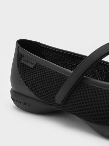 Mesh Mary Jane Sneakers, Black Textured, hi-res