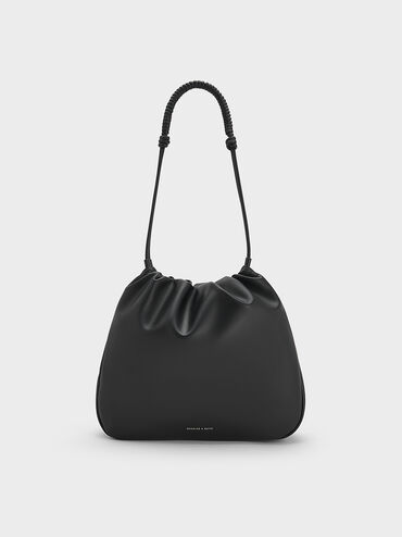 Lorelai Ruched Knotted-Strap Hobo Bag, Noir, hi-res