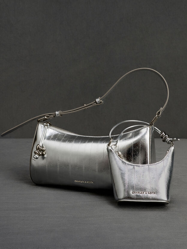 Augustine Metallic Eel-Effect Shoulder Bag, Silver, hi-res