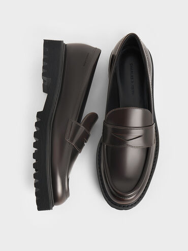Kaiya Penny Loafers, Dark Brown, hi-res