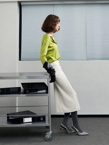 Tully Leather Ruched Print Slingback Pumps, Grey, hi-res