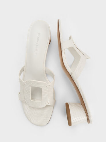 Easley Croc-Effect Cut-Out Heeled Sandals, Animal Print White, hi-res