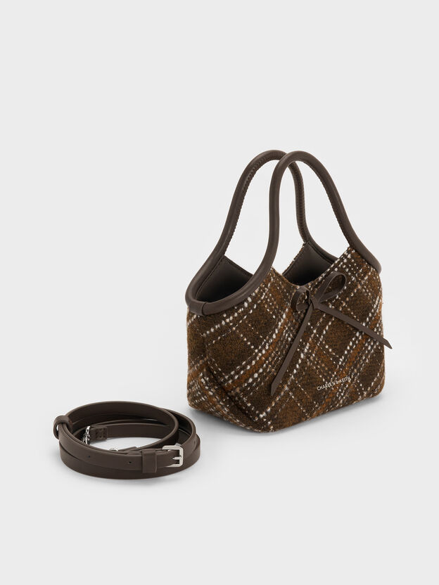 Hazel Checkered Bow Tubular Top Handle Bag, Multi, hi-res