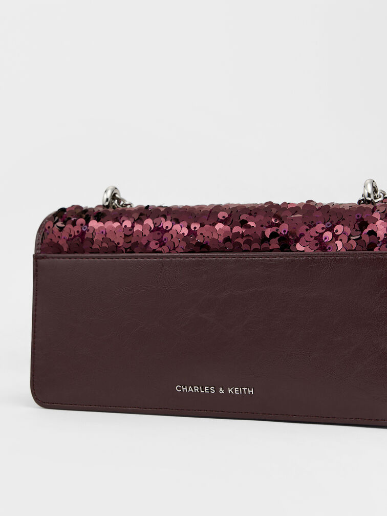 Paffuto Sequinned Wallet On Chain, Burgundy, hi-res