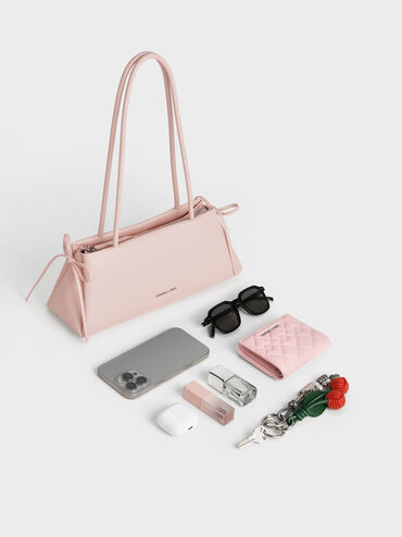 Hazel Bow Elongated Trapeze Shoulder Bag, Soft Pink, hi-res