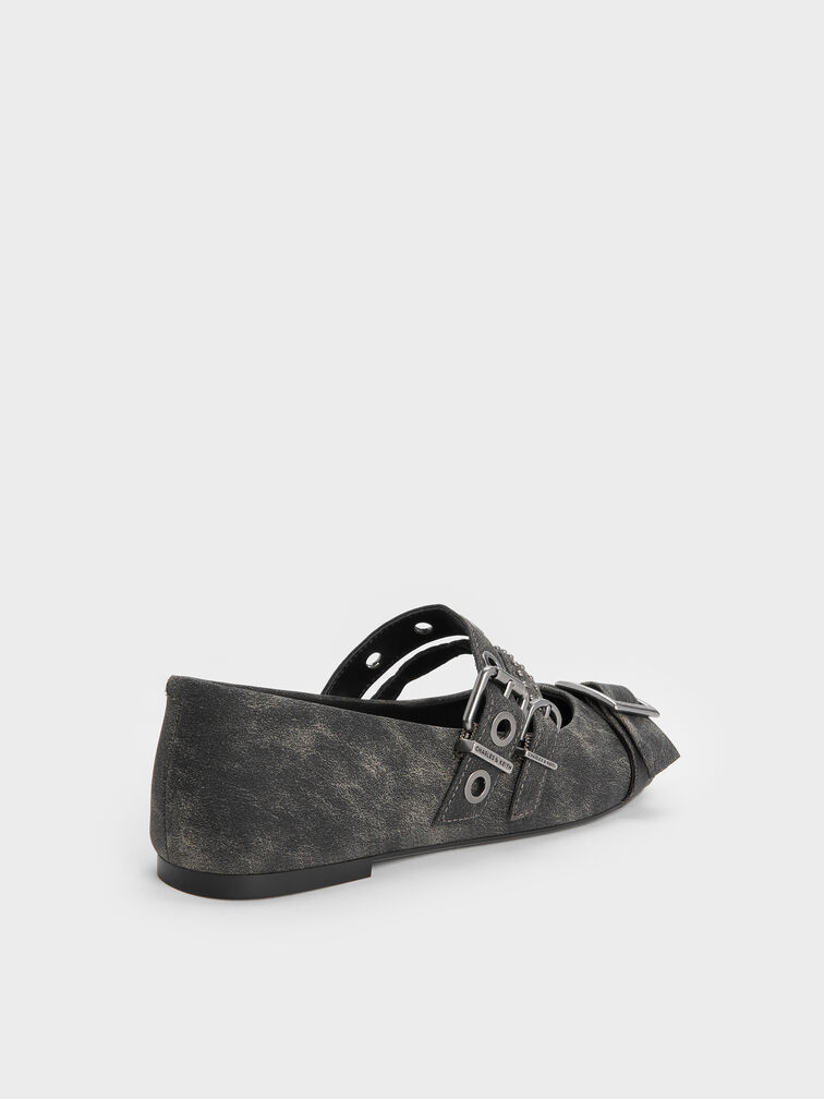 Aether Grommet Studded Mary Jane Flats, Dark Grey, hi-res