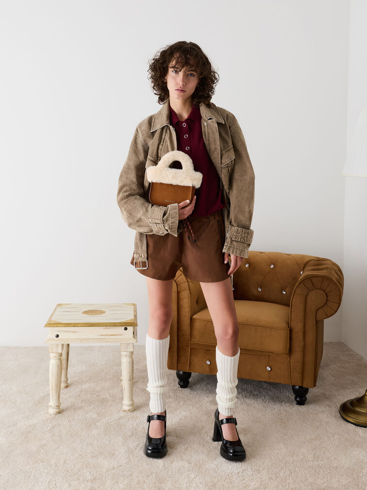 Girls' Wendy Faux Fur Tote Bag, Brown, hi-res