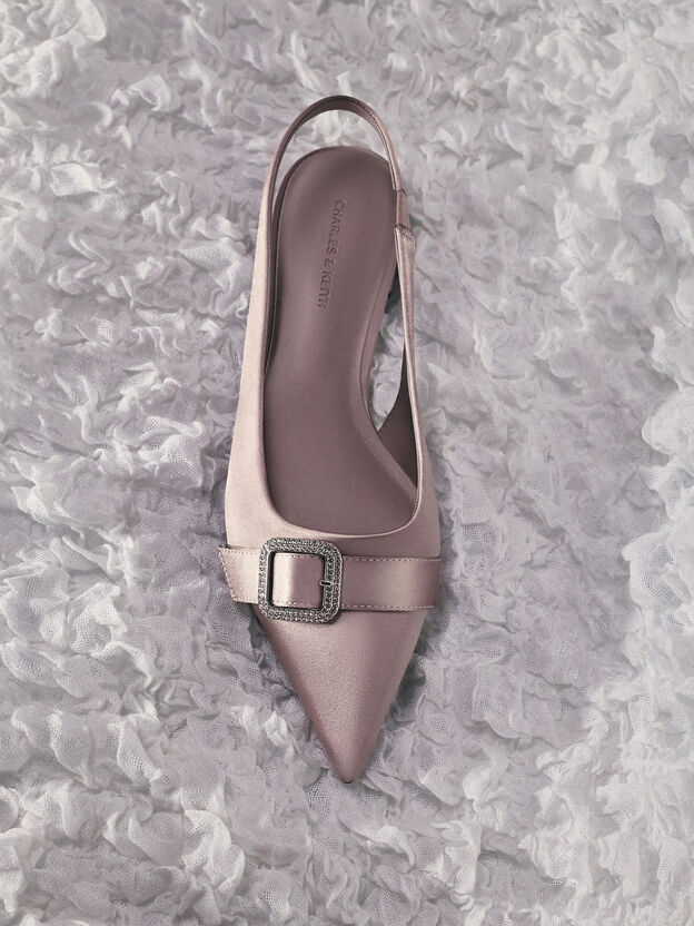 Satin Crystal-Buckle Slingback Flats, Mauve, hi-res