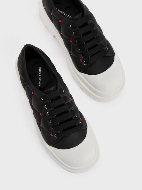 Dahlia Heart-Print Chunky Sneakers, Black, hi-res