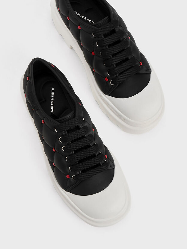 Dahlia Heart-Print Chunky Sneakers, Black, hi-res