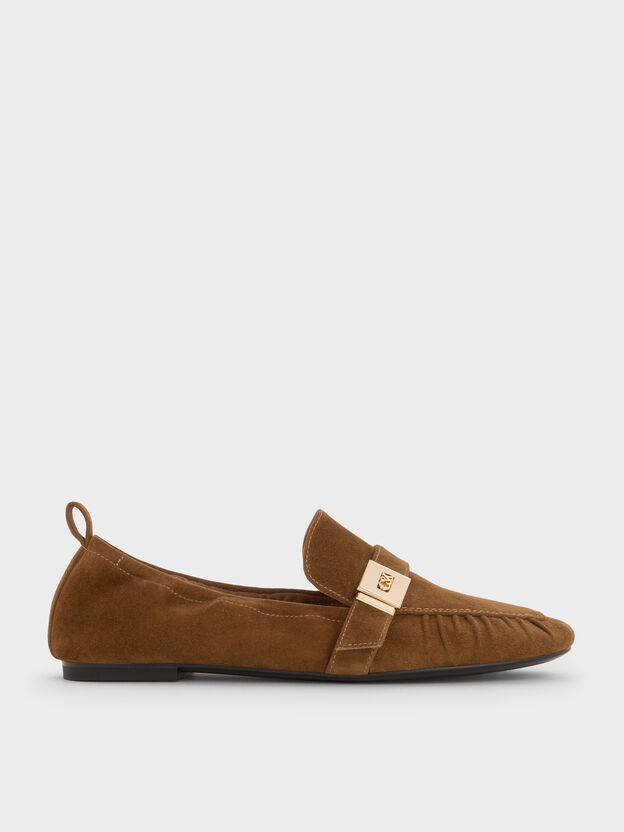 Cody Suede Ruched Loafers, Brown, hi-res