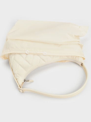 Nylon Chevron Shoulder Bag, Cream, hi-res