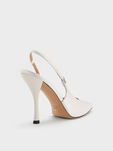 Crystal-Buckle Slingback Pumps, White, hi-res