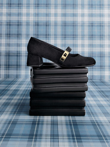 Lando Faux Suede Mary Jane Pumps, Black2, hi-res