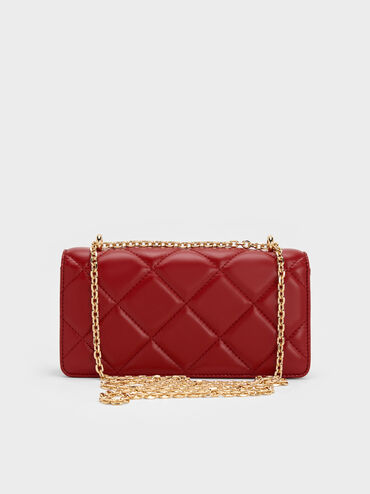 Paffuto Quilted Wallet On Chain, Tomato Red, hi-res