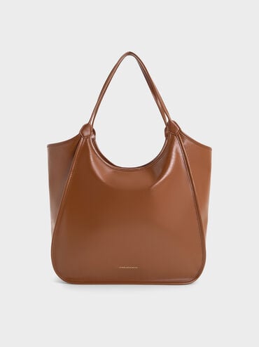Sianna Crinkle-Effect Slouchy Tote Bag, Chocolate, hi-res