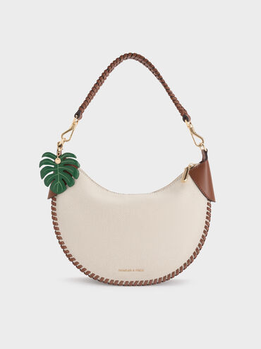 Blume Canvas Braided Curved Hobo Bag, Taupe Canvas, hi-res