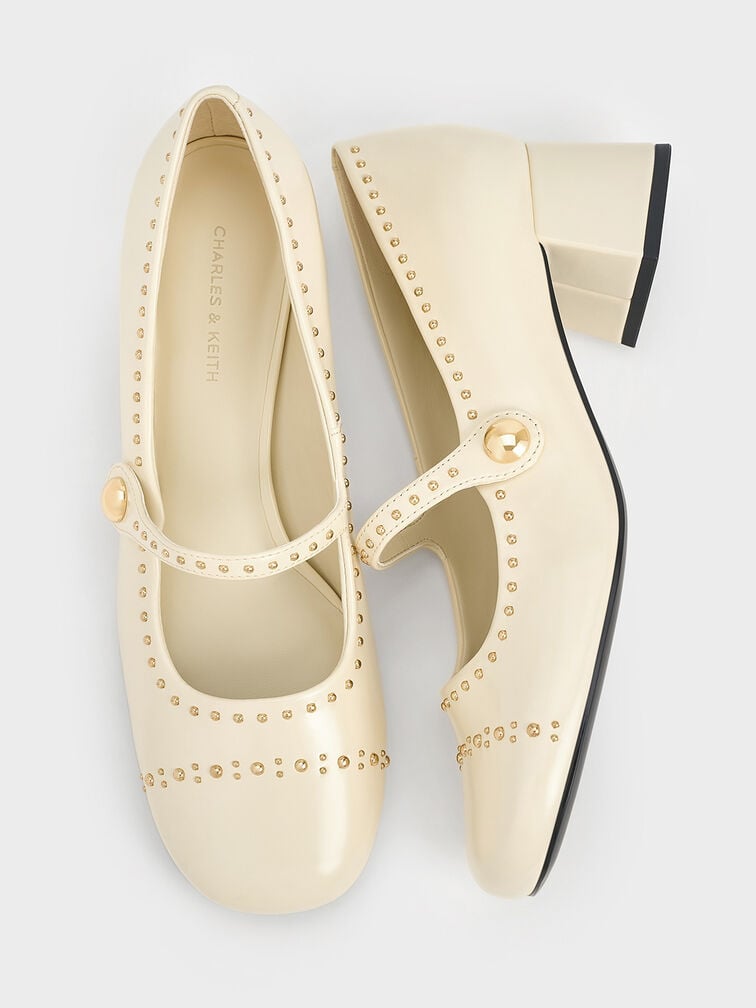 Studded Mary Jane Pumps, Chalk, hi-res