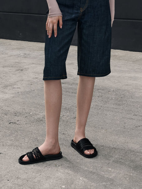 Fianna Strappy Slide Sandals, Black, hi-res