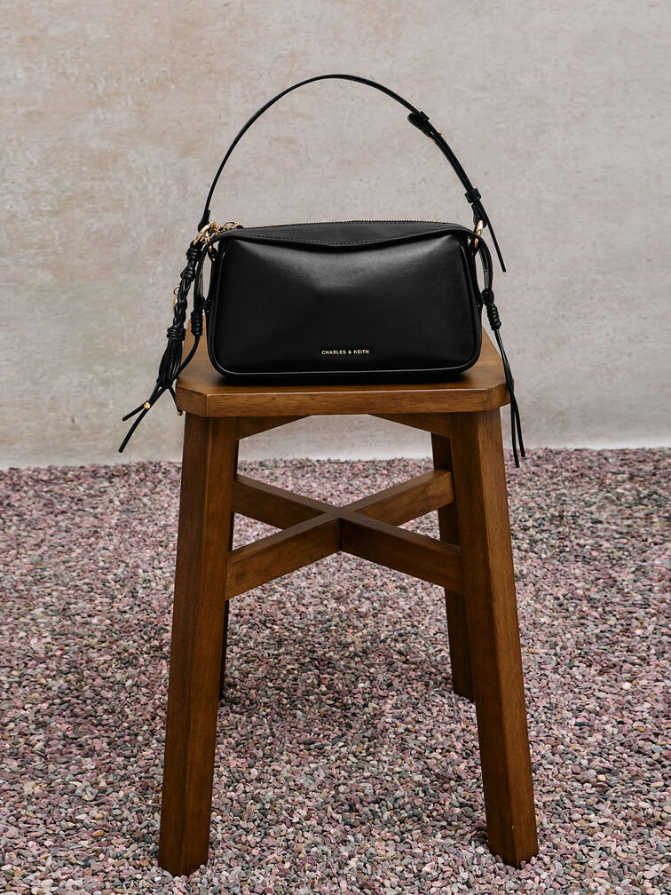 Mini Haylen Braided-Charm Shoulder Bag, Black, hi-res